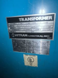 15 KVA 460 Delta Primary, 460Y/266 Secondary, Hitran #D3001544H6, Transformer