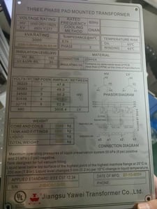 3000 KVA 34500Grdy/19920 Primary, 480Y/277 Secondary, Copper, ONAN, Used, Warranty, Ready to Ship from Texas