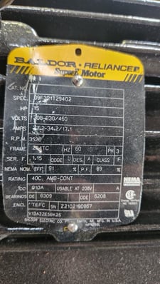 15 HP 3520 RPM Baldor-Reliance, Frame 254TC, TEFC, 1.15 service factor, 208-230/460 Volts