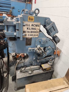 4" x 4" x 1/4" Hill-Acme #3 Metalworker, 33 ton, 12-1/2" throat, 1" stroke, 5 HP