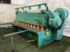 1/4" x 10' OKK #SG-0631, power squaring shear, 9.85" throat, 23.6" front operated power back gauge, 12 hold