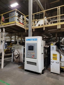 United #M600, single facer with B, C & E flute cartridges, 98" wide, 1995