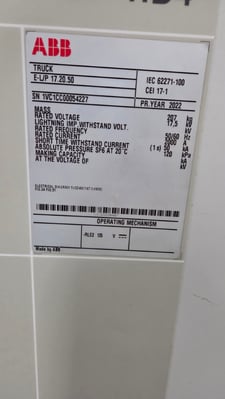 2000 Amps, ABB, SF6, Earthing truck, Surplus, top or bottom cubicle use, Qty 4