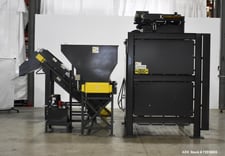 NBE, Bulk Tote Container Unloader, w/ Powered Roller & Cleated Incline Conveyor