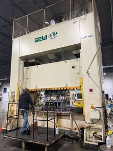 440 Ton, Seyi #HSD-H-440-3, straight side double crank press, 10" stroke, 30" Shut Height, 10" adj., 122"