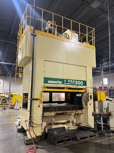 330 Ton, Komatsu #L2M300-3BM, straight side double crank press, 4.9" stroke, 21.65"die height, 3.94"adj.