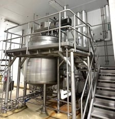 1500 gallon Lee Industries #1500U9MS, Double Motion Jacketed Mix Kettle w/Scrape Agitation, 150 psi @ 366&deg;F