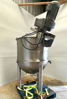 200 gallon Lee Industries #200Eina-2, Stainless Steel Inclined Agitation Jacketed Mix Kettle, 90 psi @