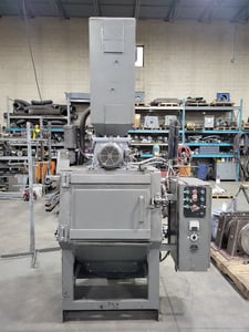 2 cu.ft. Goff #2BB, compact rubber belt tumblast, 5 HP blast wheel, 1997