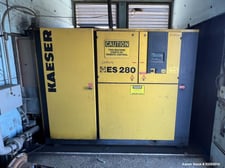 963 CFM, 105 PSIG, Kaeser #ES-280, Rotary Screw Air Compressor, 220 HP, oil separator, w/ expansion tank