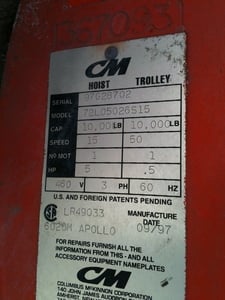 5 Ton, Hoist trolley motor specs are in the pictures
