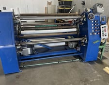 Dusenbery #635, 62" wide duplex slitter rewinder, air cooled brake at unwind, refurbished 2017