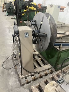 600 lb. PA Industries #SRA600D, motorized single end coil reel, 8" width, 8"-18" ID, 1/8 HP, 0-28 RPM