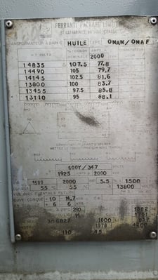 1500 KVA 13800 Delta Primary, 600Y Secondary, Station, RTG