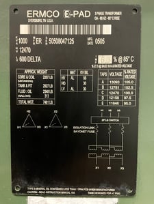 1000 KVA 12470 Delta Primary, 600 Delta Secondary, 3 phase, Padmount Transformer