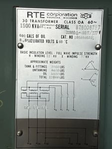 1500 KVA 22860 Delta Primary, 480Y/277 Secondary, 3 phase, Padmount Transformer