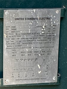 2500 KVA 34500 Delta Primary, 480Y/277 Secondary, 3 phase, Padmount Transformer