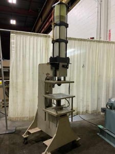 20 Ton, Tooltex #T500, C-frame pneumatic press, 3" stroke, 16" DL, 18" X 16" adjustable bed area