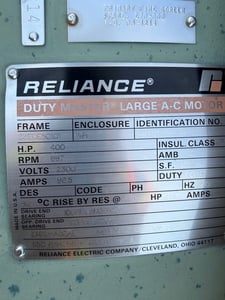 400 HP 887 RPM Reliance, Frame 5010Y, weather protected enclosure type 1, Ball, 1.15 service factor, 2300