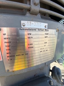 600 HP 1185 RPM U.S. Motors, Frame 1689P24, 1.15 service factor, Ball, VSS, vertical solid shaft, 2300 Volts