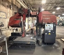 40" x 40" Amada #H1080, horizontal band saw, 3" blade, 45" x 120" motorized infeed conveyor, 1991