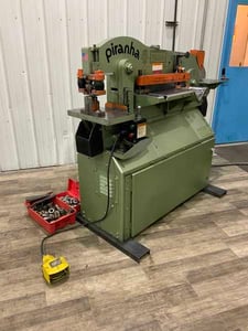 5" x 5" x 3/8" Piranha #P50, hydraulic ironworker, 50 ton, 8" punch throat, electric foot pedal, 10 HP