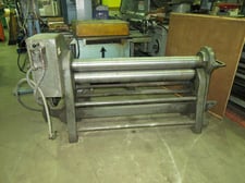 4' x 10 gauge San Angelo Foundry, plate roll, 5" diameter roll, manual drop end, 230/460 V.