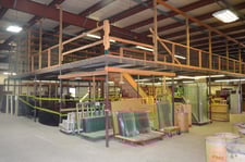 42' x 55' x 9' Custom-Built, Steel Mezzanine, 108" Deck height, 2.5" x 2.5" square steel tube uprights, 10.5'