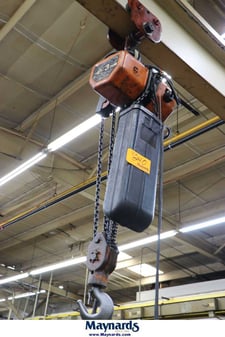 3 Ton, Jet #3RS-3-15, electric chain hoist, 15' lift height, trolley, pendant Control, 1.34 HP, 5 FPM