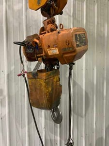 5 Ton, Beebe Bros #BBES050T, electric chain hoist, trolley, pendant Control, 4 HP, 9.5 FPM