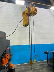 5 Ton, Harrington #38SY6966, electric chain hoist, trollet, pendant Control, 4.7 HP, 12 FPM
