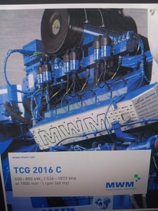 1600 KW MWM TCG-2016V16C, gas generating set 800KW X 2 BIOGAS ENGINE COGENERATION POWER PLANT (NEW UNUSED)