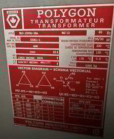 2500 KVA 13800 Primary, 600 Secondary, Polygon Transformer