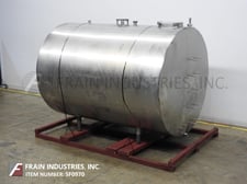 2200 gallon Berco, 304 Stainless Steel, insulated horizontal tank, 84" diameter x 96" straight wall