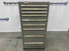 10 Drawer Rack Engineering Co., modular industrial tool storage cabinet with drill bits, 30" x 27-3/4" x