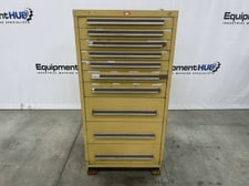 10 drawer stanlye vidmat style industrial storage, 30" W x 27-3/4" D x 59" H