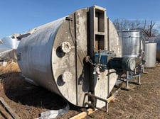 3000 gallon A &B, Stainless Steel Mix Tank, 8' Diameter x 9' Straight Side, 7.5 HP paddle agitator, 2000, (2