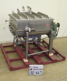 Rietz #RSV23K6405, dual shaft ribbon mixer, air operated flip up safety cover, air operated swing away end