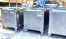 300 gallon Clawson & Hoover, Stainless Steel liquid tote tank, (50 available)