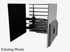 Loron #L23A, articulating non-sideshifting carton clamp, 48" arm height, 22"-76" opening range, 2300 lb.