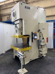 165 Ton, Aida, single crank gap frame press, 7.87" stroke, 15.7"Shut Height, 3.94"ram adj., 49.8"x29.9"bed