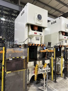 220 Ton, Aida #NC1-2000(2), single crank gap frame press, 11.02" stroke, 19.09"Shut Height, 3.15"ram adj.