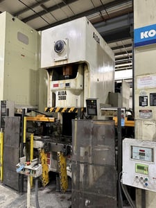 220 Ton, Aida #NC1-2000(2), single crank gap frame press, 9.84" stroke, 17.72"Shut Height, 4.33"ram adj.