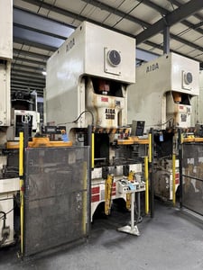 220 Ton, Aida #NC1-2000(2), single crank gap frame press, 9.84" stroke, 17.72"Shut Height, 4.33"ram adj.