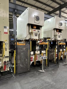 220 Ton, Aida #NC1-2000(2), single crank gap frame press, 9.84" stroke, 17.72"Shut Height, 4.33"ram adj.