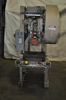 25 Ton, Rousselle #3, OBI press, 2" stroke, 10.75" Shut Height, 2" ram adj., 135 SPM, 20" x14"bed, air clutch