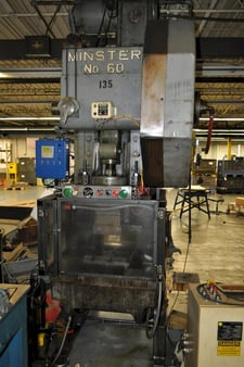 60 Ton, Minster, OBI press, 5" stroke, 14.5" Shut Height, 3" ram adj., 100 SPM, 32" x22"bed, air clutch & bed
