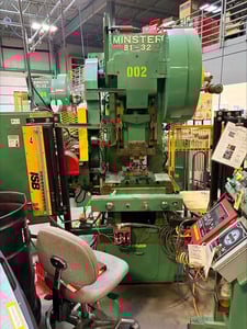 32 Ton, Nidec Minster #B1-32, stamping OBI press, 1.5" stroke, 2.25" slide adj., 200 SPM, Wintriss DiPro 1500