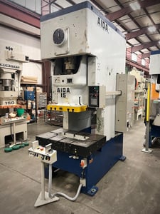 165 Ton, Aida #NC1-150(2), C frame press, 7.9" stroke, 29" between housing, 30-55 SPM, 3.9" adj, 1983