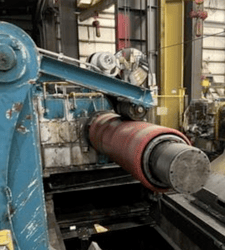 60000 lb. Denro, mandrel uncoiler with hold down arm & support arm, 72" width, 20"-24" ID